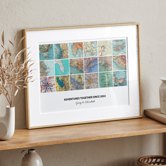 Personalised Travel Map Print (Landscape Square Modern)