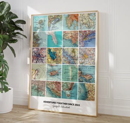 Personalised Travel Map Print (Square Modern)