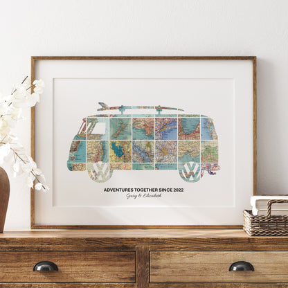 Personalised Travel Map Print (Camper Van) - Magic Posters