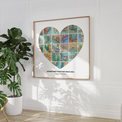Personalised Travel Map Heart Print - Magic Posters