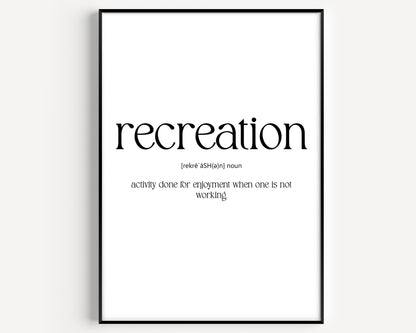 Recreation Definition Print - Magic Posters