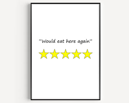 Would Eat Here Again 5 Stars Funny Kitchen Review Print - Magic Posters