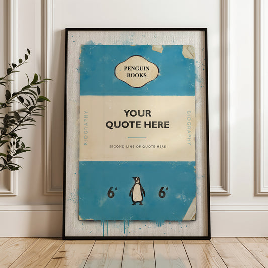 Personalised Penguin Book Cover Art Print (Blue) - Magic Posters