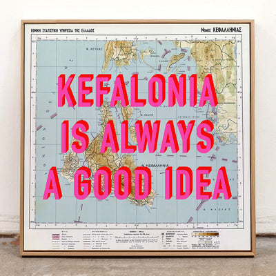 Kefalonia Retro Pop Art Map Print (square)