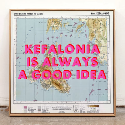 Kefalonia Retro Pop Art Map Print (square)