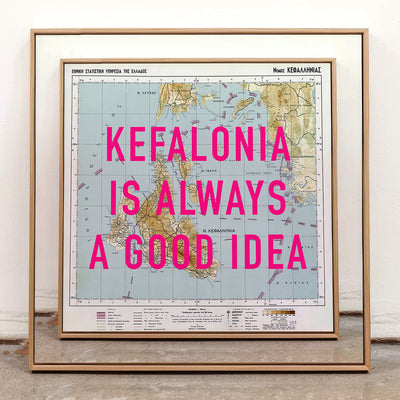 Kefalonia Retro Pop Art Map Print (square)