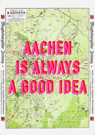 Aachen Retro Pop Art Map Print (portrait) - Magic Posters