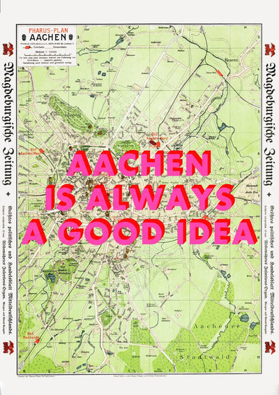 Aachen Retro Pop Art Map Print (portrait) - Magic Posters