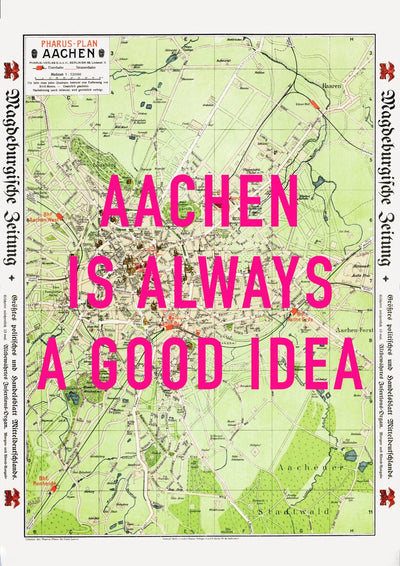 Aachen Retro Pop Art Map Print (portrait) - Magic Posters