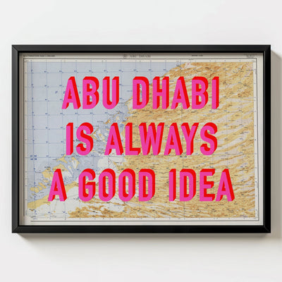 Abu Dhabi Retro Pop Art Map Print - black frame mockup - Magic Posters