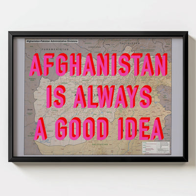 Afghanistan Retro Pop Art Map Print (landscape) - black frame mockup - Magic Posters Bold