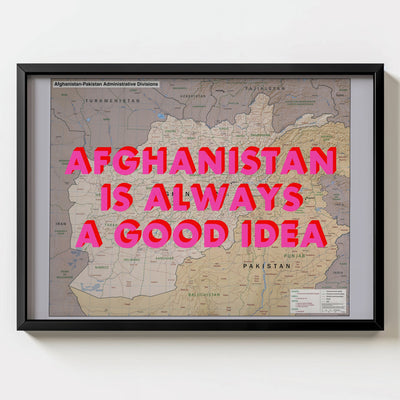 Afghanistan Retro Pop Art Map Print (landscape) - black frame mockup - Magic Posters