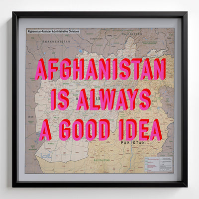 Afghanistan Retro Pop Art Map Print (square) - black frame mockup - Magic Posters Bold