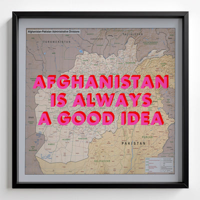Afghanistan Retro Pop Art Map Print (square) - black frame mockup - Magic Posters