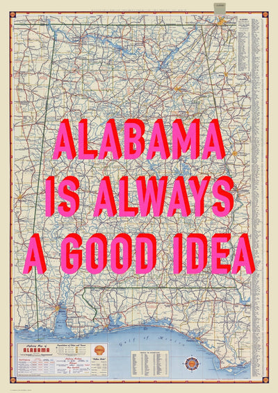 Alabama Retro Pop Art Map Print (portrait)