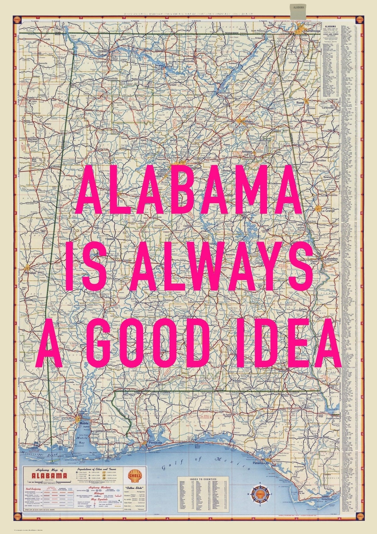 Alabama Retro Pop Art Map Print (portrait)