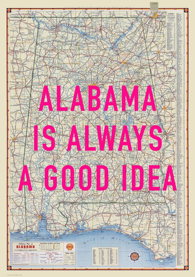 Alabama Retro Pop Art Map Print (portrait)