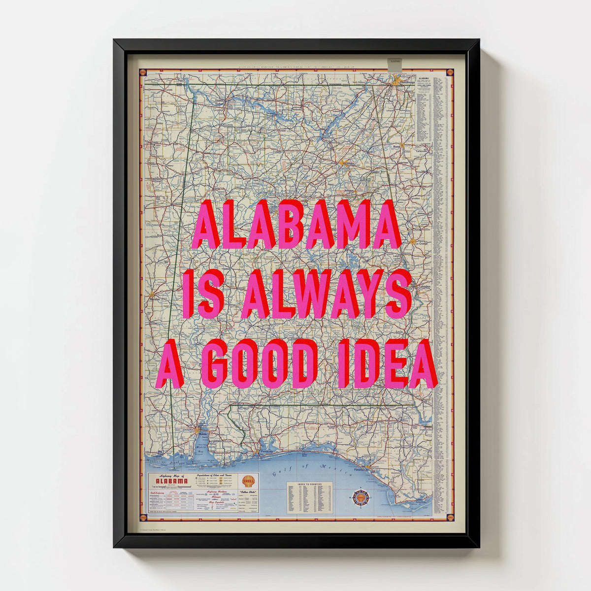 Alabama Retro Pop Art Map Print (portrait) - Magic Posters