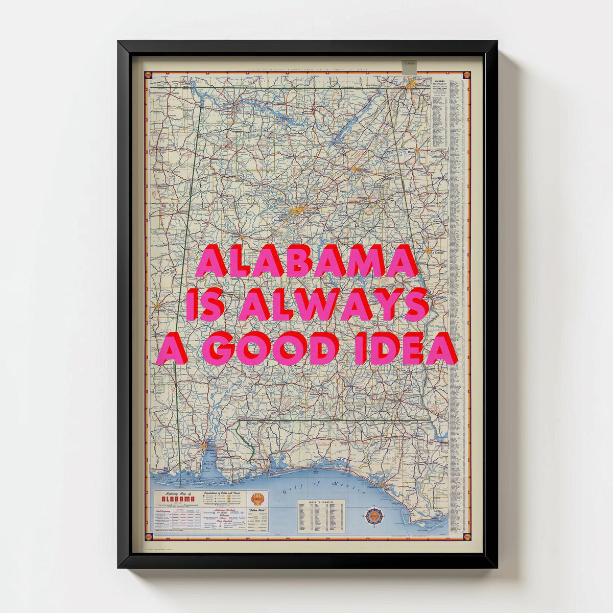 Alabama Retro Pop Art Map Print (portrait) - Magic Posters