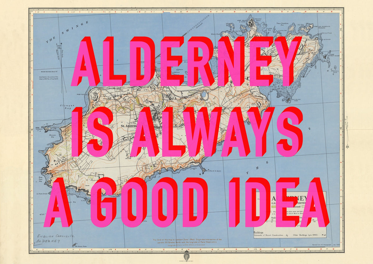 Alderney Retro Pop Art Map Print (landscape)