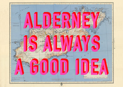 Alderney Retro Pop Art Map Print (landscape)