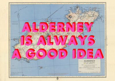 Alderney Retro Pop Art Map Print (landscape)