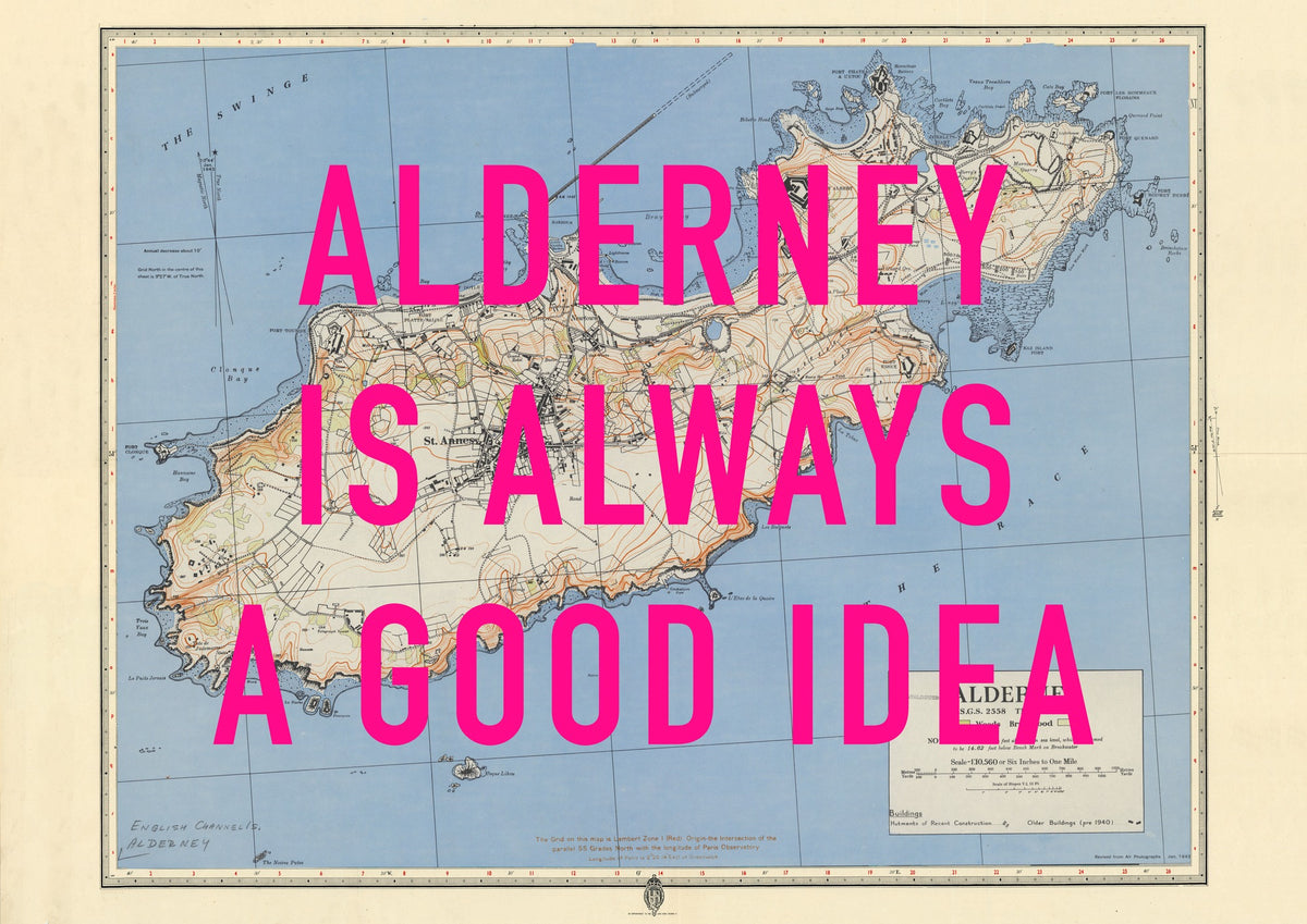 Alderney Retro Pop Art Map Print (landscape)
