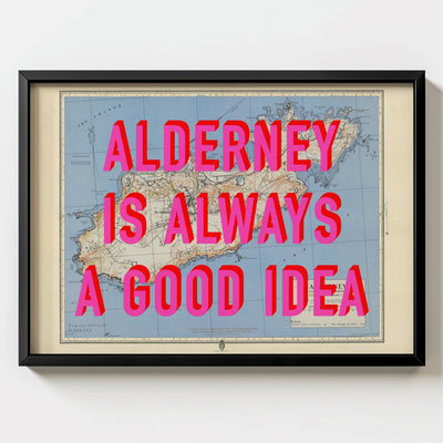 Alderney Retro Pop Art Map Print (landscape) - Magic Posters