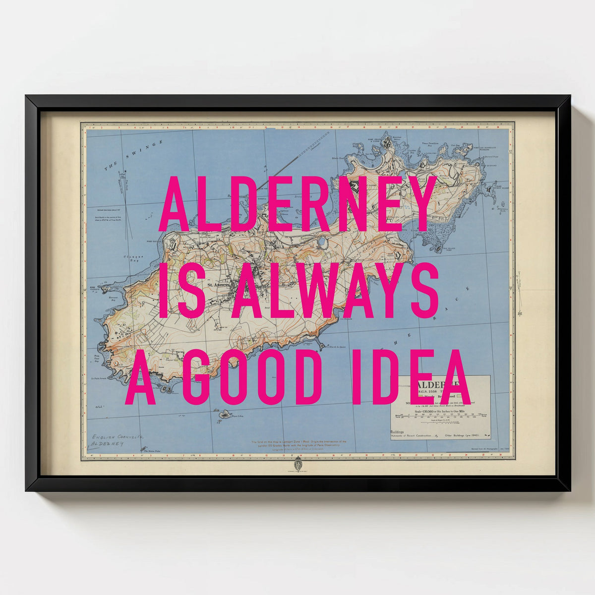 Alderney Retro Pop Art Map Print (landscape) - Magic Posters