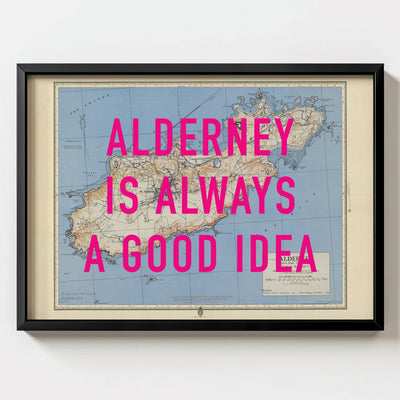 Alderney Retro Pop Art Map Print (landscape) - Magic Posters