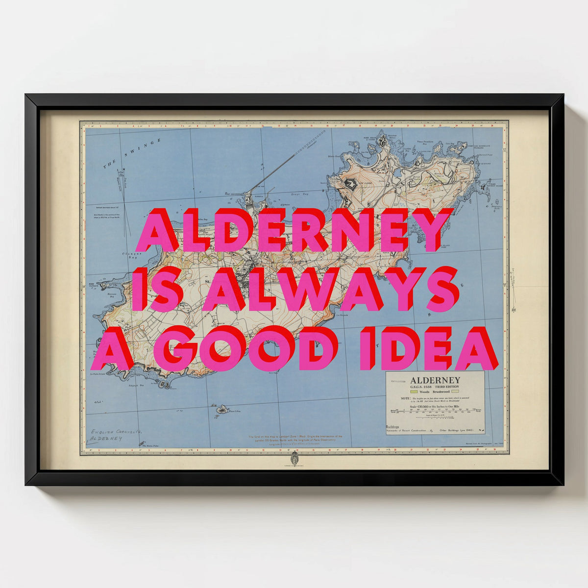 Alderney Retro Pop Art Map Print (landscape) - Magic Posters
