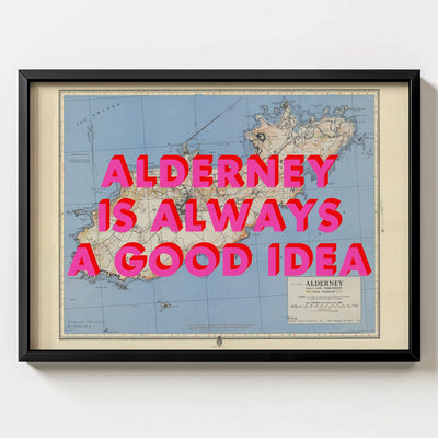 Alderney Retro Pop Art Map Print (landscape) - Magic Posters