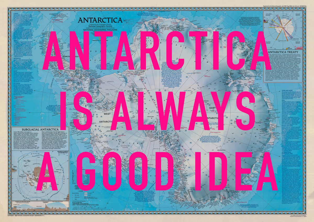 Antarctica Retro Pop Art Map Print (Landscape)