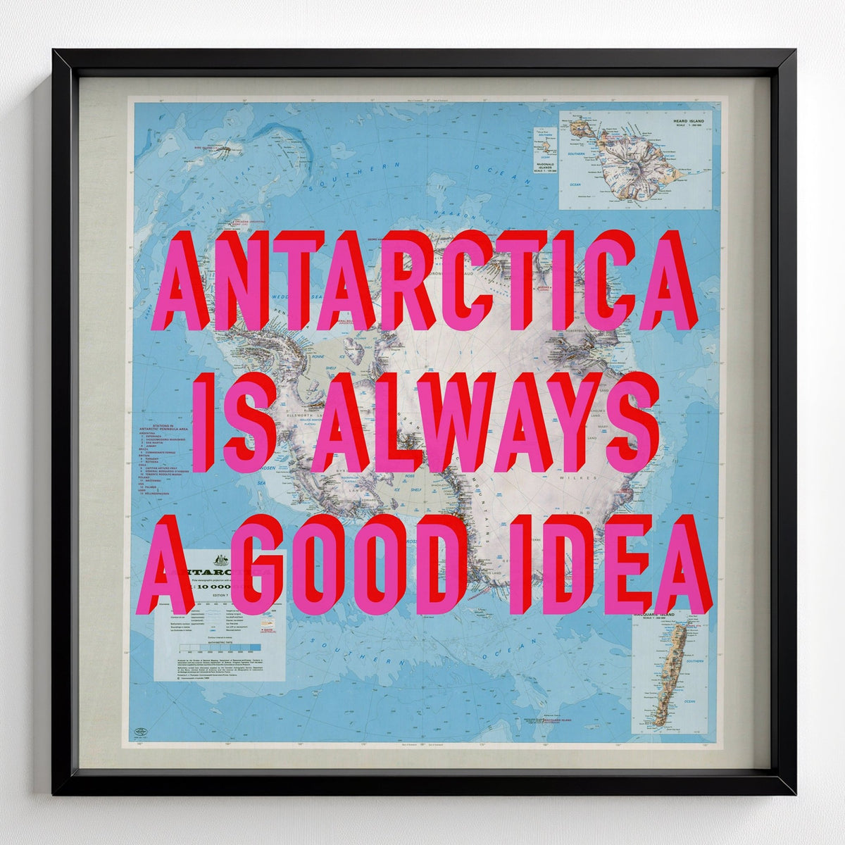 Antarctica Retro Pop Art Map Print (Square) - black frame mockup - Magic Posters