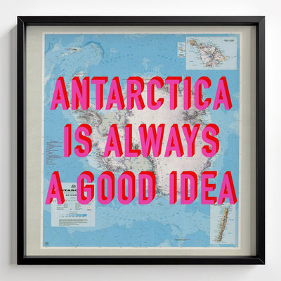 Antarctica Retro Pop Art Map Print (Square) - black frame mockup - Magic Posters