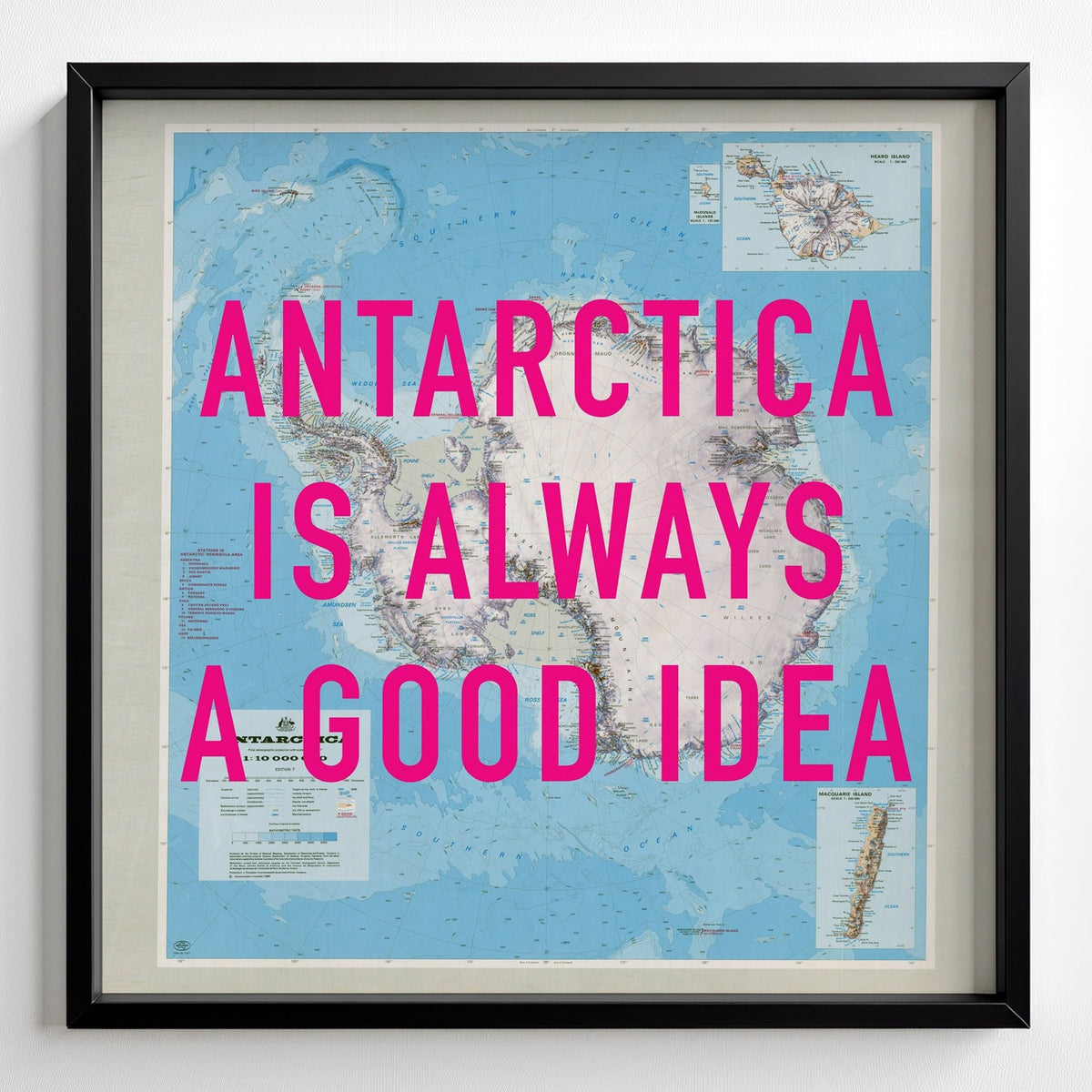 Antarctica Retro Pop Art Map Print (Square) - black frame mockup - Magic Posters