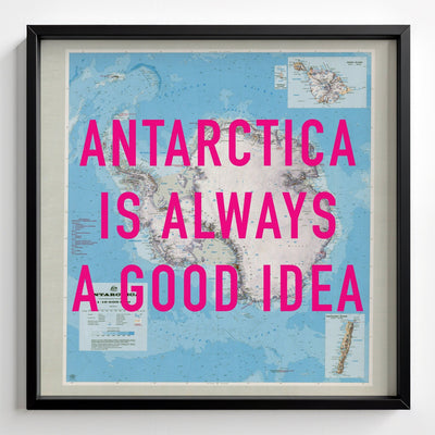 Antarctica Retro Pop Art Map Print (Square) - black frame mockup - Magic Posters