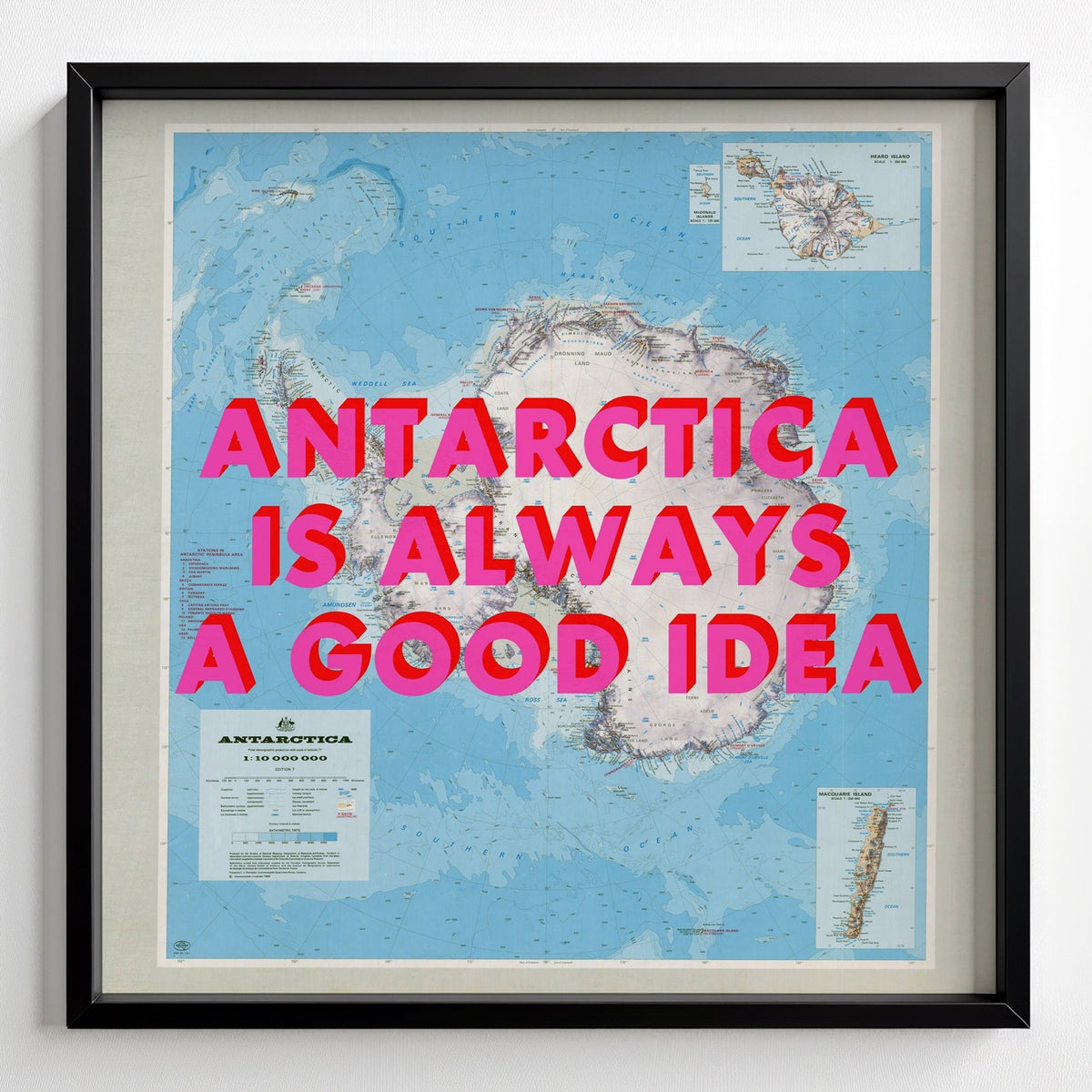 Antarctica Retro Pop Art Map Print (Square) - black frame mockup - Magic Posters
