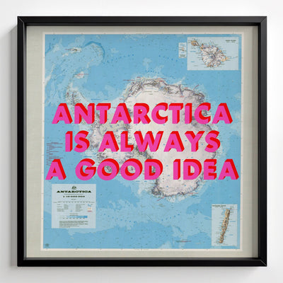Antarctica Retro Pop Art Map Print (Square) - black frame mockup - Magic Posters