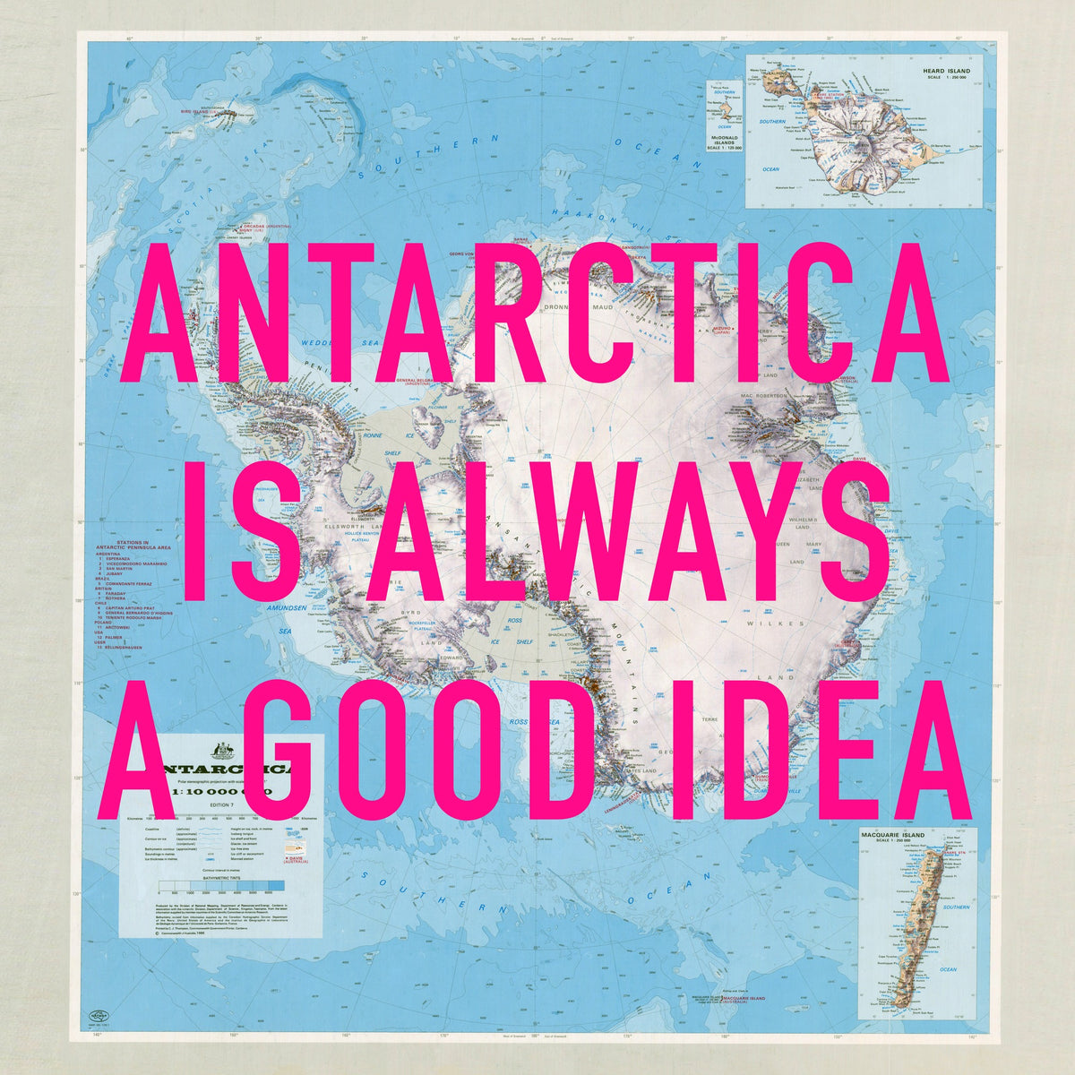 Antarctica Retro Pop Art Map Print (Square)