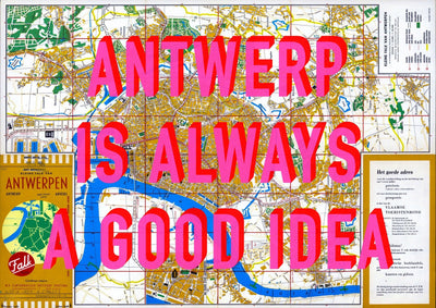 Antwerp Retro Pop Art Map Print (landscape)