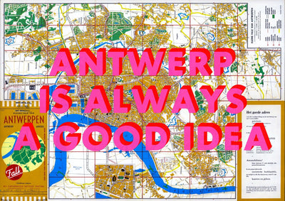 Antwerp Retro Pop Art Map Print (landscape)