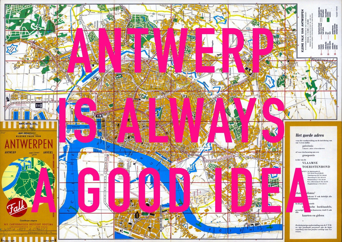 Antwerp Retro Pop Art Map Print (landscape)