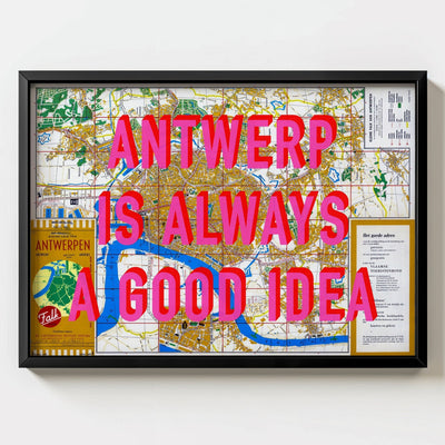Antwerp Retro Pop Art Map Print (landscape) - Magic Posters