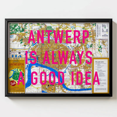 Antwerp Retro Pop Art Map Print (landscape) - Magic Posters