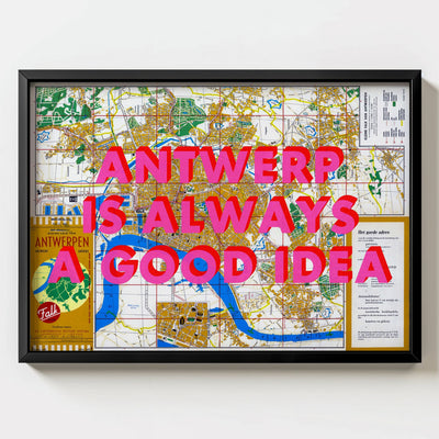 Antwerp Retro Pop Art Map Print (landscape) - Magic Posters