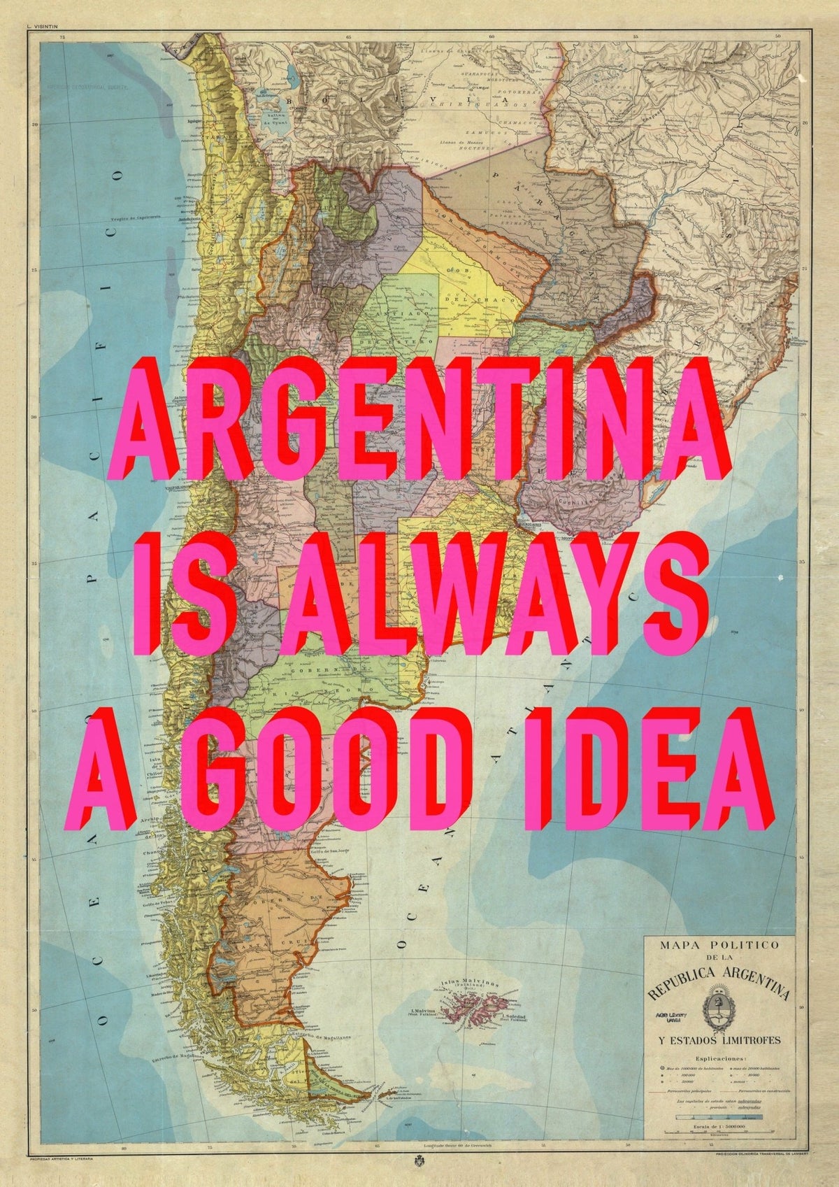 Argentina Retro Pop Art Map Print (Portrait)