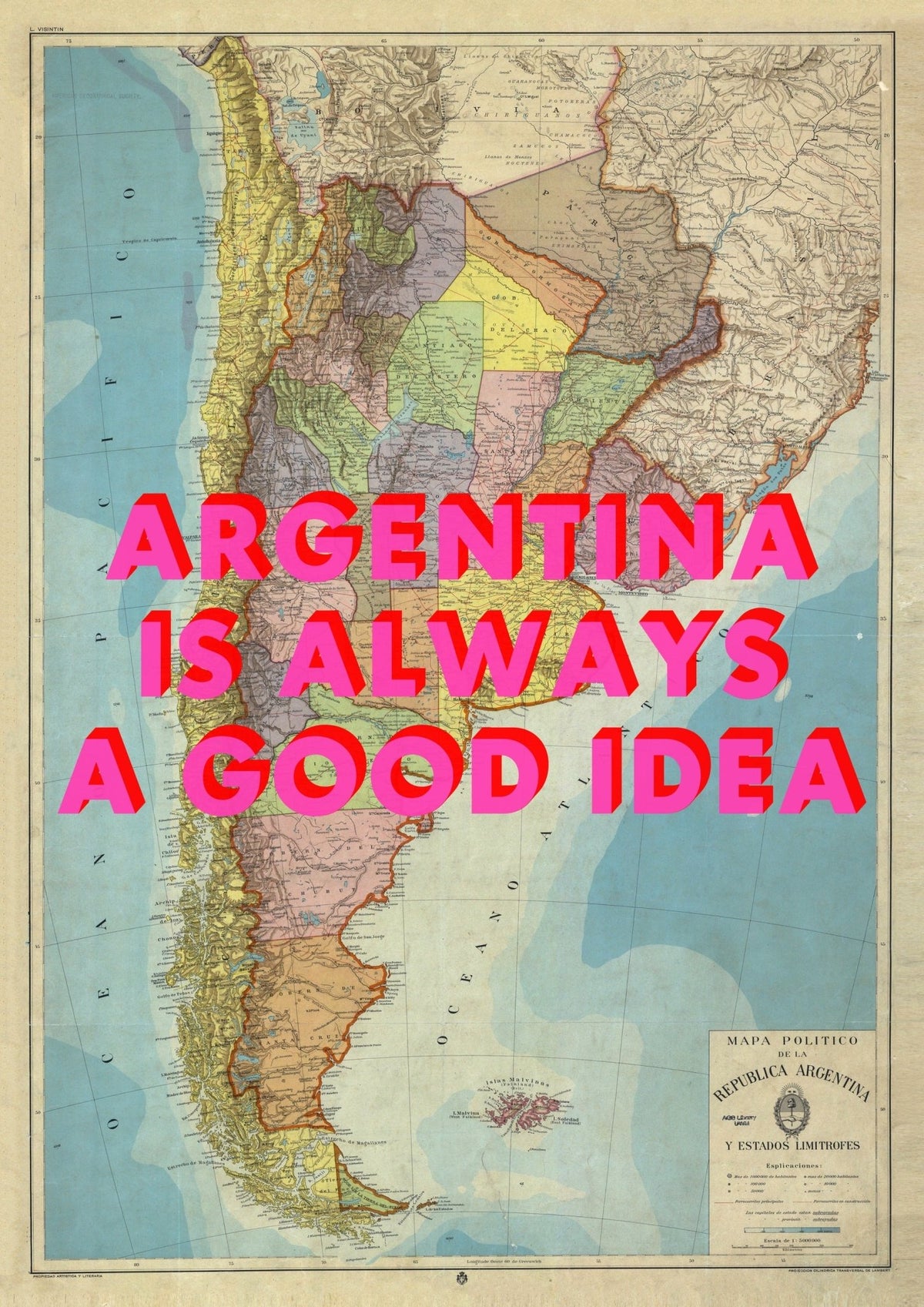 Argentina Retro Pop Art Map Print (Portrait)