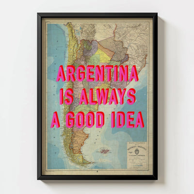 Argentina Retro Pop Art Map Print (Portrait) - black frame mockup - Magic Posters