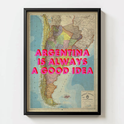 Argentina Retro Pop Art Map Print (Portrait) - black frame mockup - Magic Posters